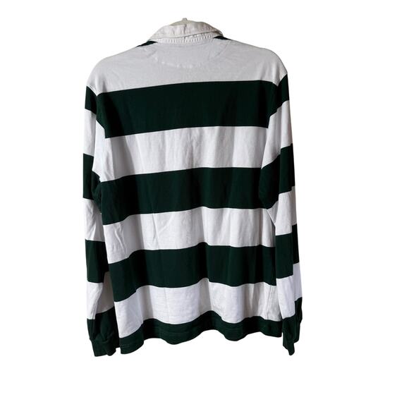 Striped Cotton Rugby Shirt Men L Prep School Green White Cotton Private School - Picture 2 of 7